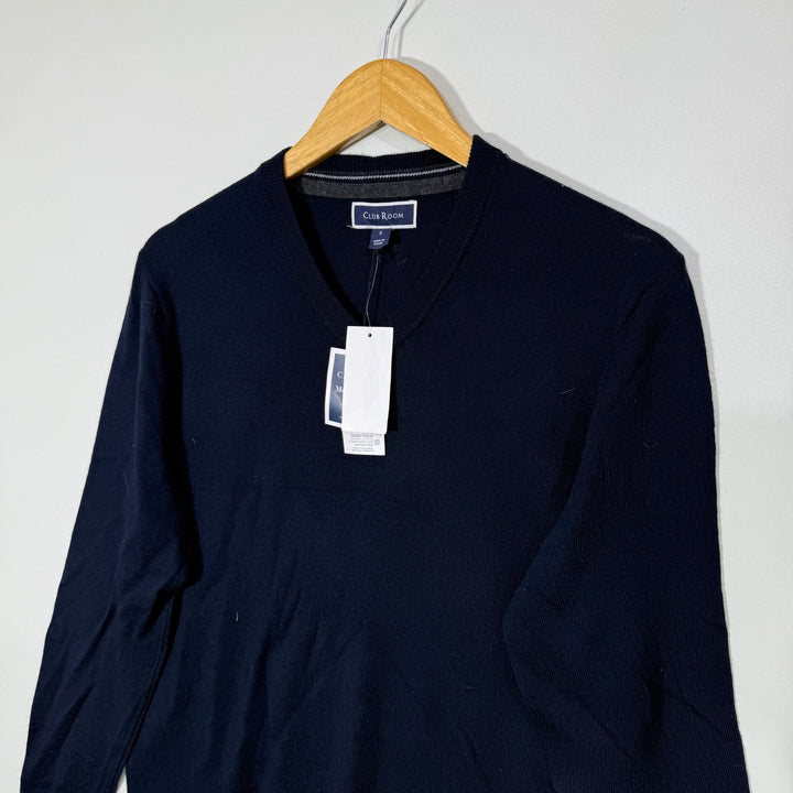 CLUB ROOM V NECK EASY CARE BREATHABLE MERINO WOOL SWEATER BRAND NEW BLUE COLOUR