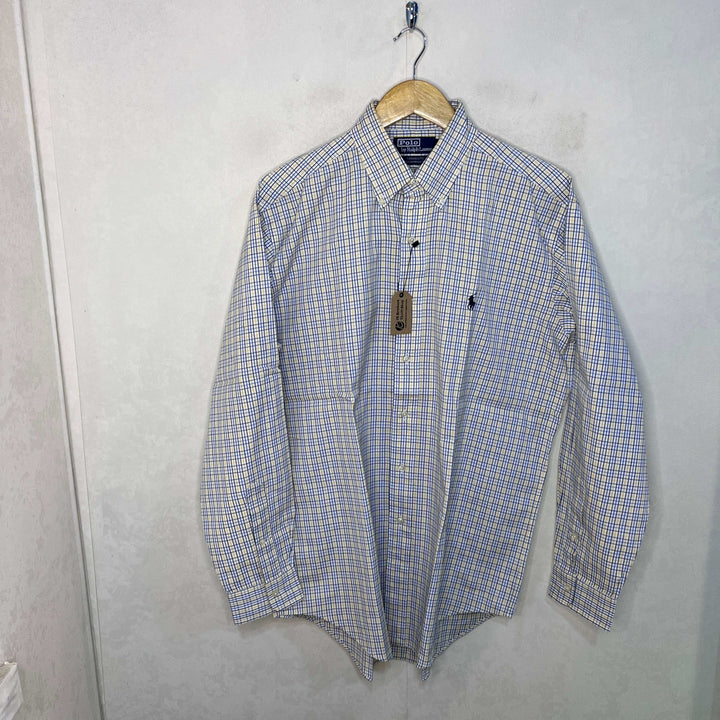 RALPH LAUREN POLO BUTTON DOWN PINPOINT OXFORD COTTON CHECKERED CASUAL SHIRT - JS BROTHERS 