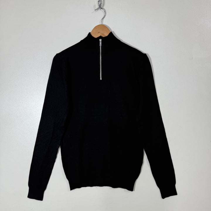 BOOHOOMAN HALF ZIP SWEATER BLACK COLOUR