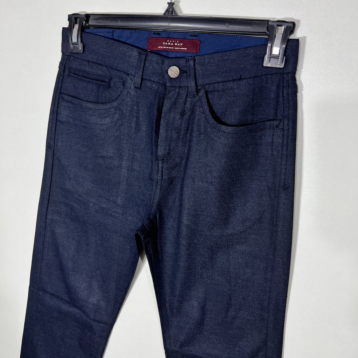 ZARA MAN SLIM FIT  DARK NAVY BLUE TEXTURE JEANS CUT DRESS PANT