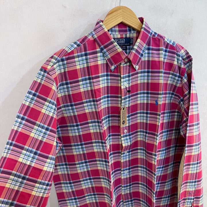 RALPH LAUREN POLO CUSTOM FIT BUTTON DOWN LONG SLEEVES CHECKERED CASUAL OXFORD COTTON SHIRT - JS BROTHERS 