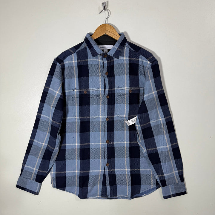 OLD NAVY REGULAR FIT DOUBLE POCKETS FLANNEL COTTON CHECKERED SHIRT BRAND NEW