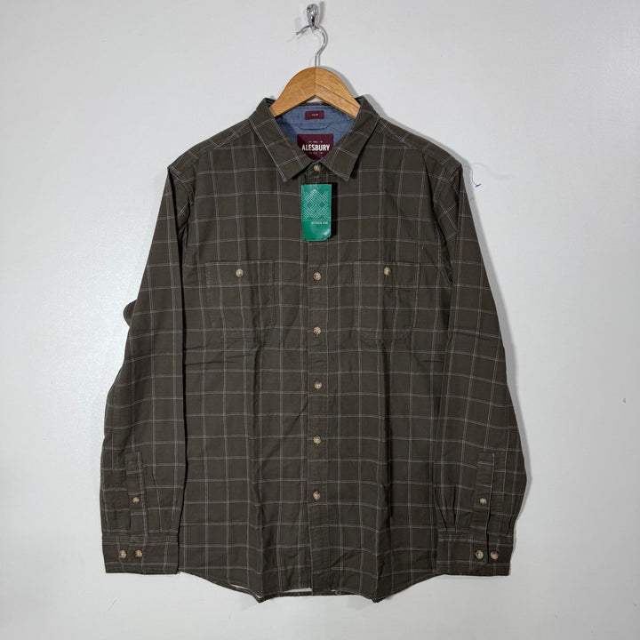 ALESBURY SLIM FIT DOUBLE POCKETS FLANNEL COTTON CHECKERED SHIRT BRAND NEW