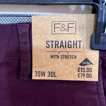 F&F STRAIGHT FIT COTTON CHINO PANT BRAND NEW WITH STRETCH - JS BROTHERS 