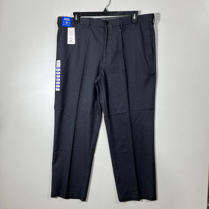 HAGGAR COOL RIGHT PERFORMANCE FLEX INNOVATIVE FLEX WAISTBAND 4 WAY STRETCH COOL & DRY CHARCOAL GREY TEXTURE DRESS PANT BRAND NEW