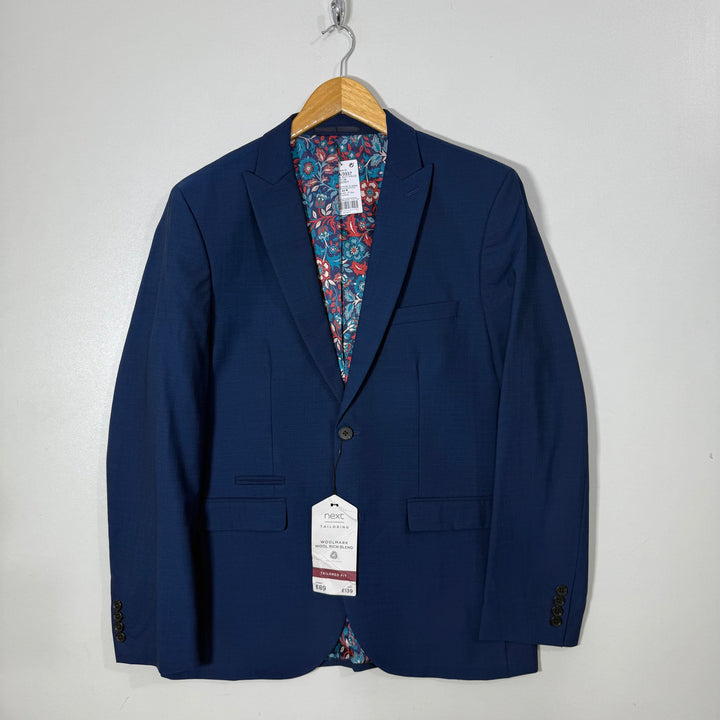 NEXT TAILORED FIT WOOLMARK WOOL RICH BLEND FOUR WAY STRETCH BLAZER BRAND NEW BLUE COLOUR