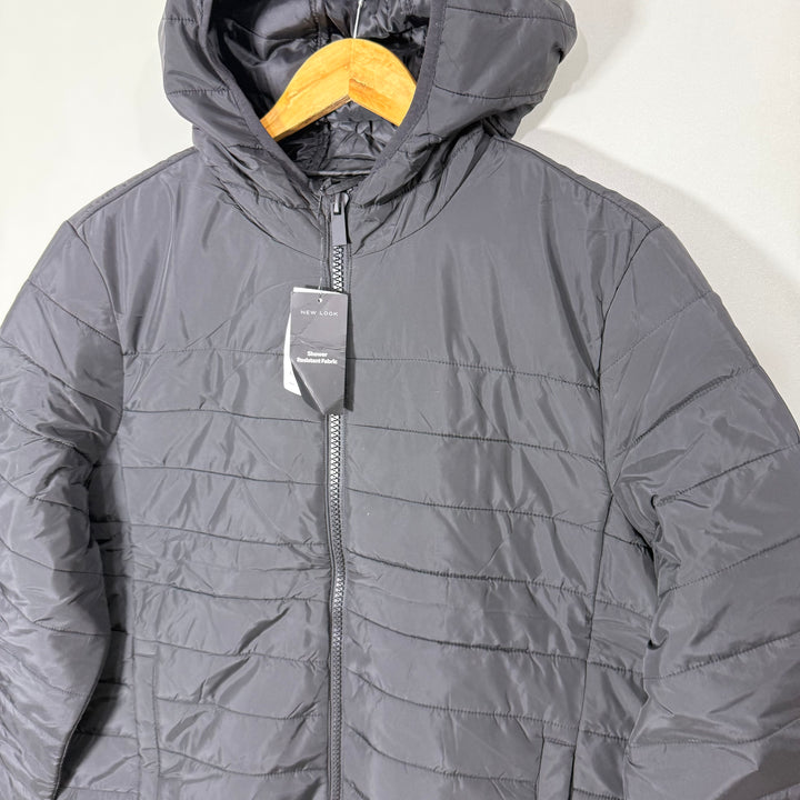 NEW LOOK SHOWER RESISTANT FABRIC PUFFER JACKET WITH HOOD BLACK COLOUR