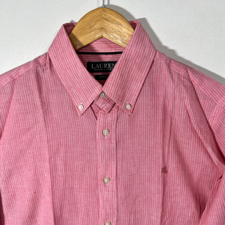 RALPH LAUREN POLO BUTTON DOWN COTTON LINEN SHIRT