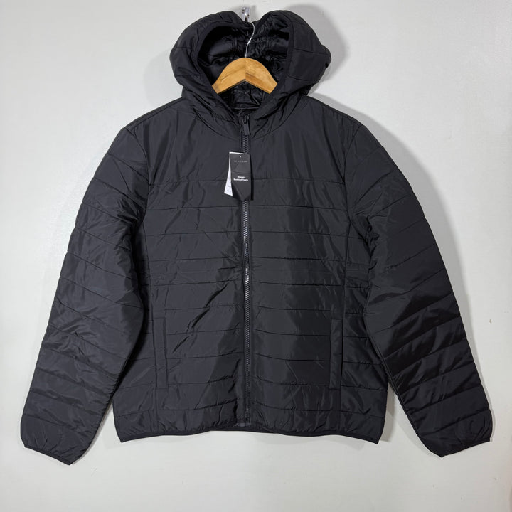 NEW LOOK SHOWER RESISTANT FABRIC PUFFER JACKET WITH HOOD BLACK COLOUR