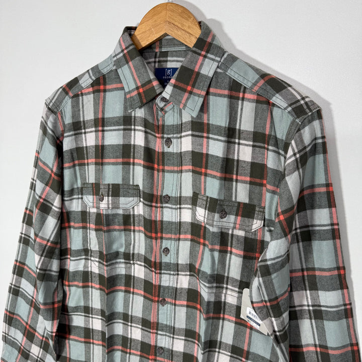 GEORGE BUTTON DOWN DOUBLE POCKETS CHECKERED FLANNEL COTTON SHIRT BRAND NEW
