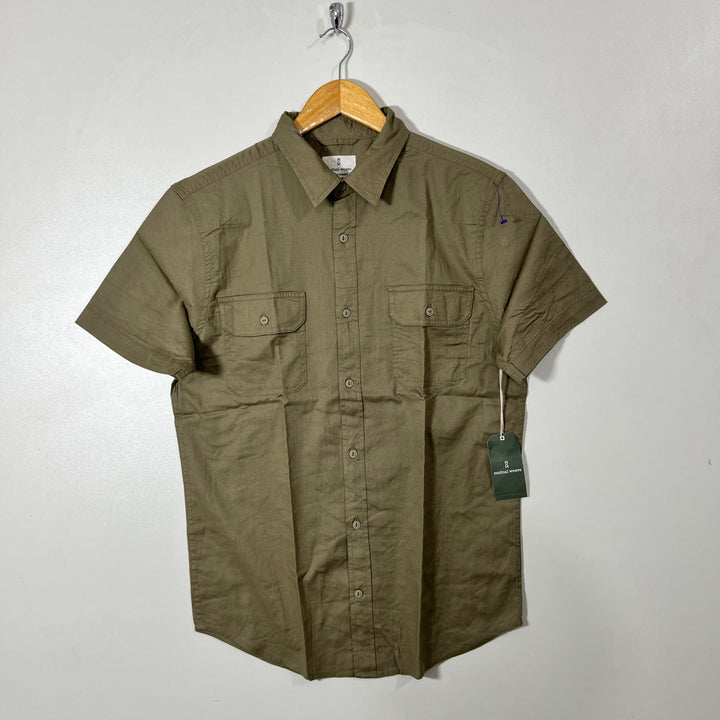 MUTUAL WEAVE DOUBLE POCKETS HALF SLEEVES SHIRT