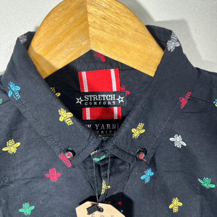 RAW YARN BUTTON OHALF SLEEVES SHIRT