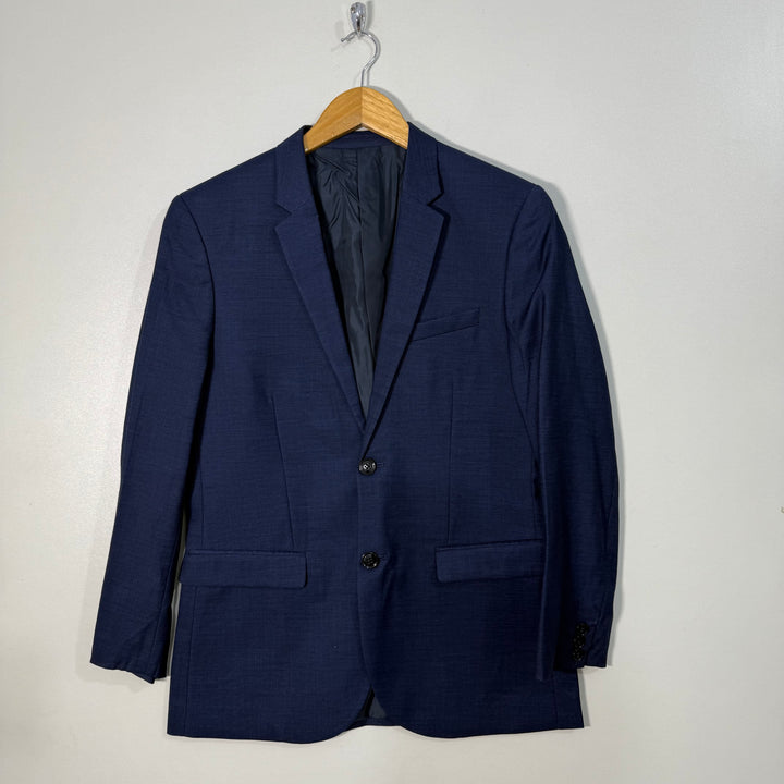 H&M SKINNY FIT TEXTURED WOOL BLAZER BLUE COLOUR