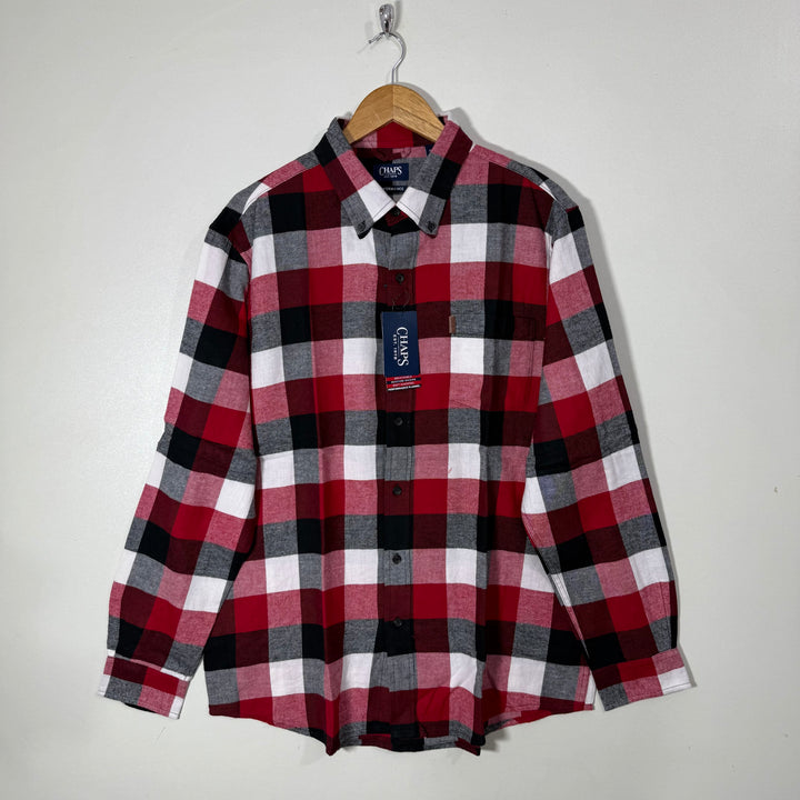 CHAPS BRETHABLE MOITURE WICKING SOFT HANDFEEL BUTTON DOWN PERFORMANCE FLANNEL COTTON SHIRT BRAND NEW
