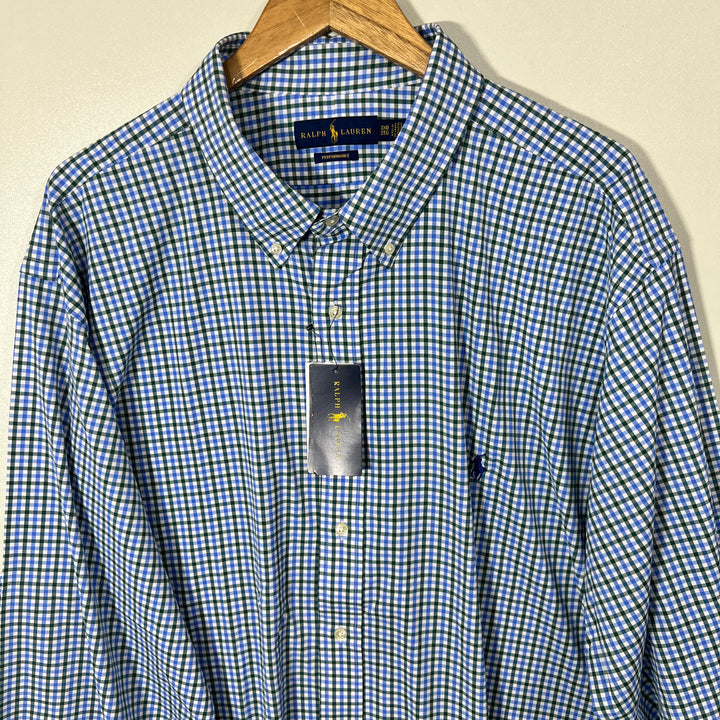 RALPH LAUREN POLO BUTTON DOWN CHECKERED PERFORMANCE SHIRT BRAND NEW WITH STRETCH