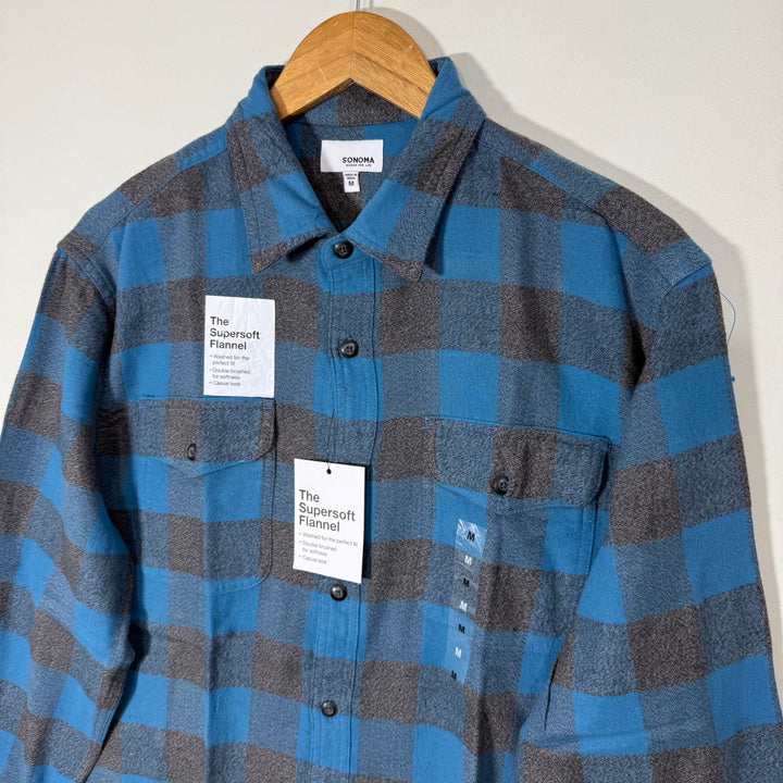 SONOMA SUPERSOFT DOUBLE POCKETS CHECKERD FLANNEL COTTON SHIRT BRAND NEW