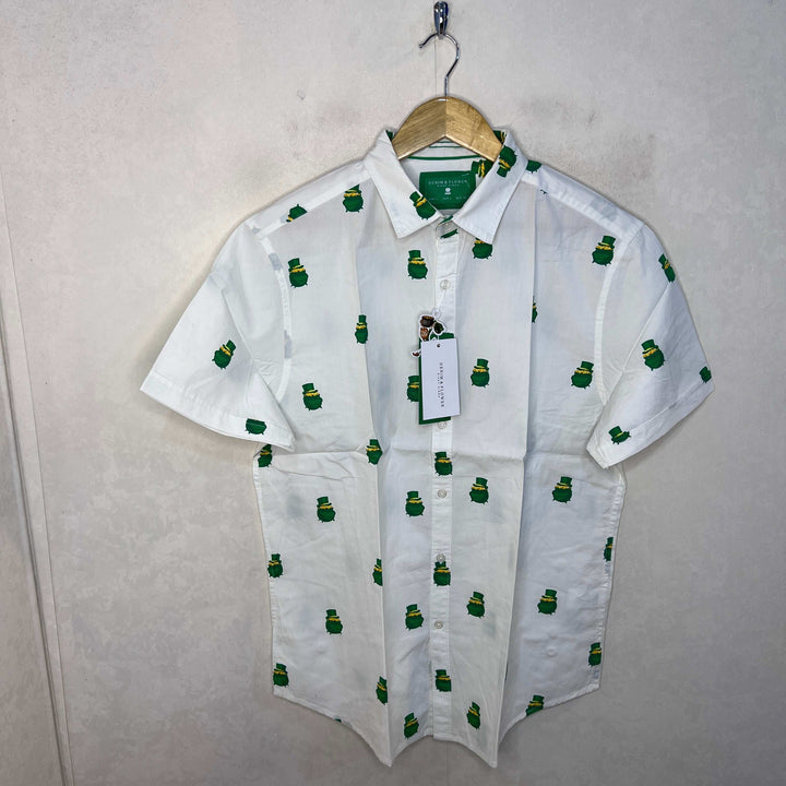 DENIM & FLOWER PRINTED HALF SLEEVES COTTON SHIRT BRAND NEW - JS BROTHERS 