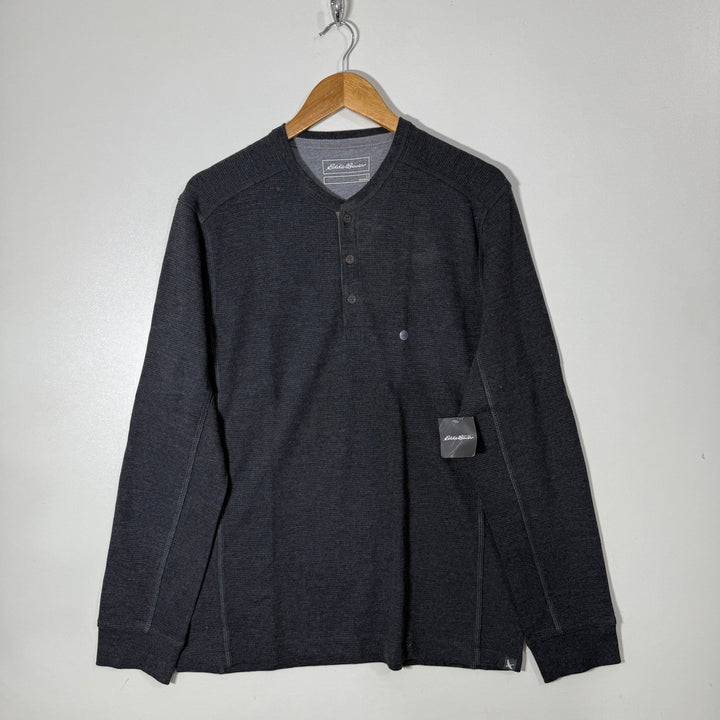 EDDIE BAUER HENLEY COLLAR KNITWEAR LONG SLEEVES COTTON TSHIRT