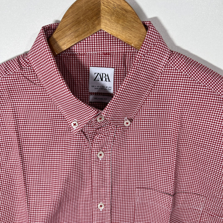 ZARA RELAXED FIT BUTTON DOWN CHECKERED SHIRT