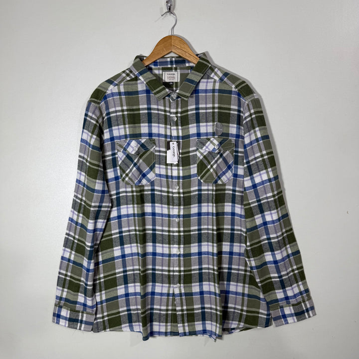 GEORGE DOUBLE POCKETS FLANNEL COTTON CHECKERED SHIRT BRANEW