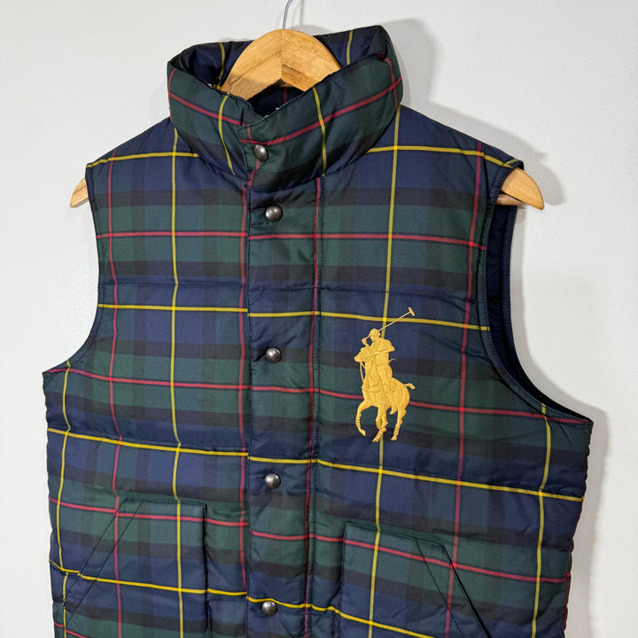 RALPH LAUREN POLO CHECKERED SLEEVES LESS PUFFER JACKET